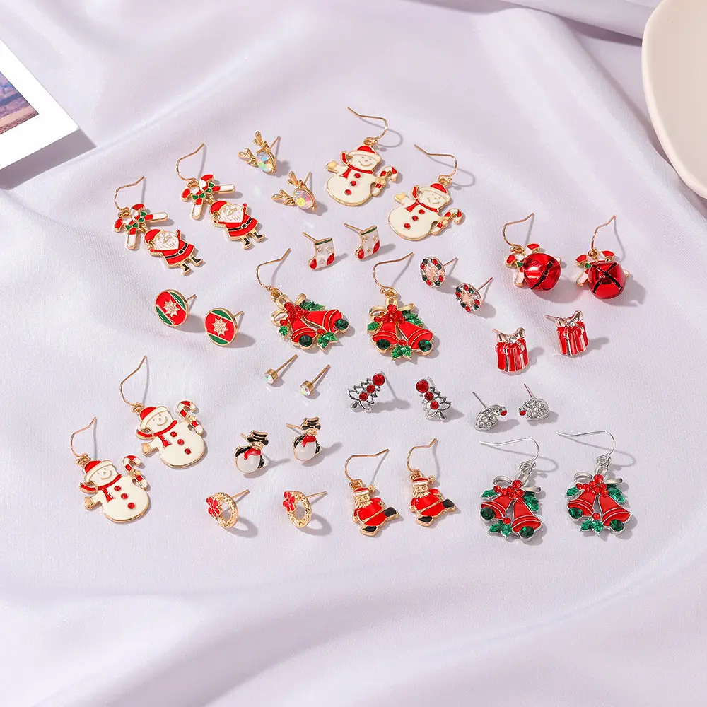 3Pairs Christmas Fashion Dangle Stud Earring Set Santa Candy Deer Stud Earrings Jewelry for Teen Girls