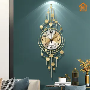 Relógio de parede dourado elegante, arte de luxo, 32 polegadas longa decoração de casa