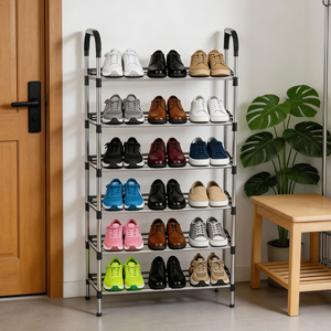 Zapatero Metálico Multifuncional Ajustable, Organizador de <span class=keywords><strong>Zapatos</strong></span> Multiusos, Ahorro de Espacio, Estante <span class=keywords><strong>para</strong></span> <span class=keywords><strong>Zapatos</strong></span> Independiente <span class=keywords><strong>para</strong></span> la Entrada - Product Image 1