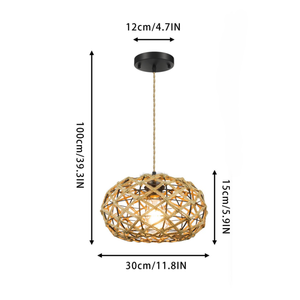 Lampe suspendue en rotin rétro transfrontalière, installation de projet, <span class=keywords><strong>hauteur</strong></span> réglable, LED à intensité variable, salon, chambre à coucher, chevet - Product Image 2