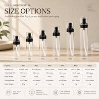Flacon de lotion en PET mince de 30 ml, 50 ml, 100 ml, diamètre 33 mm, col 20/410, pompe PP de qualité alimentaire, format voyage, sérum, essence