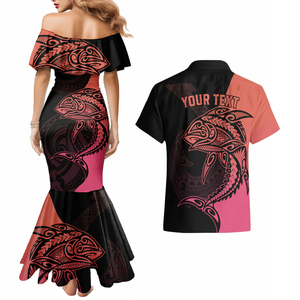 Casual bloemenprint Polynesische zeemeerminjurk Hawaiiaans overhemd bijpassende couple outfit dames lange jurk - Product Image 2