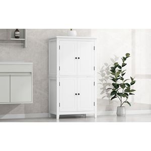 DB Elegant Unité de rangement de salle de bain autoportante à 4 portes Armoire de sol peu encombrante avec étagères réglables - Product Image 4