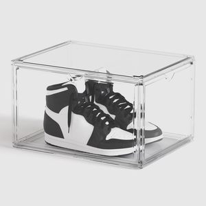 Transparent PP <b>Plastic</b> Glossy Magnetic Foldable Rectangle Multi-use Shoe Storage <b>Container</b> with Drop Side Open Door for Sneakers - Product Image 1