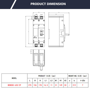 Năng lượng mặt trời quang điện PV Pin Cách sử dụng 2P 1500V DC 400A 630A 800A <span class=keywords><strong>350</strong></span> amp MCCB ngắt mạch - Product Image 5