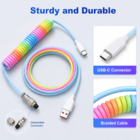 Câble de clavier mécanique Pastel Rainbow USB-A vers USB-C, spirale, détachable, connecteur Aviator pour ordinateur, conducteur en cuivre pur
