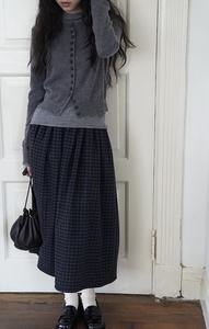 यूरोपीय अमेरिकी विंटेज लंबी स्कर्ट शरद ऋतु सुपर शीतकालीन नई ऊनी प्लेड रेट्रो-लाइन फ्लेयर कमर नरम आरामदायक - Product Image 2