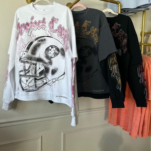 T-shirt à manches longues en coton lourd à double couche, personnalisé, surdimensionné, style hip-hop, streetwear, impression numérique sur le col - Product Image 4