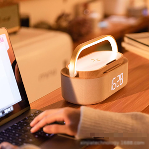 Haut-parleur Bluetooth multifonctionnel rétro pour bureau, <span class=keywords><strong>avec</strong></span> chargeur sans fil, horloge-réveil, <span class=keywords><strong>radio</strong></span> FM à bruit blanc et lampe d'ambiance de chevet - Product Image 5