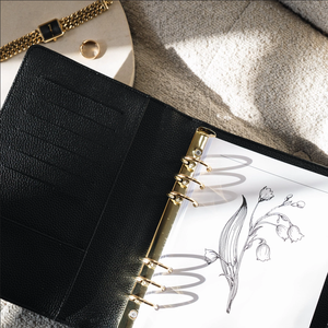 Custom Luxury PU Leather <b>A5</b> Book <b>Binder</b> 6 Gold <b>Ring</b> Loose Leaf Journal Planner Wallet With Pen Holder - Product Image 1