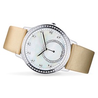 Montre tendance Timeless Elegance avec bracelet en cuir satiné perle zircon gemmes seconde main décalée-toucher délicat exceptionnel