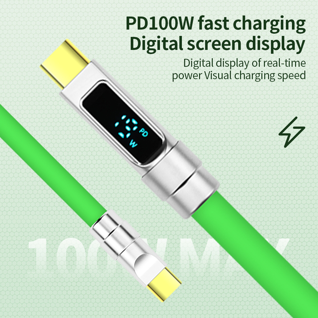 2026 Newest Hot Sale PD 100w 5A Type-C to Type-C Smart Led Display Data Cable for iPhone 15 16 Fast Charging Silicone Data Cable