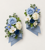 Corsage de poignet artificiel bleu et blanc en roses et orchidées, bracelet floral en plastique fait main, résistant aux UV, pour mariage, demoiselle d'honneur, séance photo