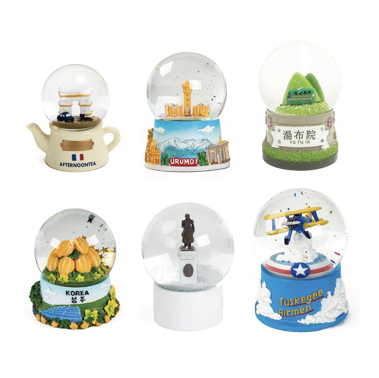 Custom 35 45 55 65 80 100 mm Resin Crafts Glass Crystal Snow Globe Water Snow Ball For Country City Souvenir Luxury Ornament