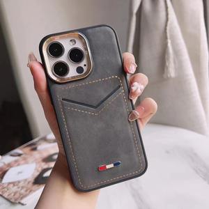 Accessoires de coque de téléphone portable en cuir de fente de crédit d'identification de luxe couverture arrière pour Iphone 12 13 14 15 16 17 Pro Max - Product Image 2