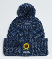 Gorro de Punto Personalizado con Logotipo de Silicona, Diseño de Pompones Térmicos de Invierno, Gorro de Punto Grueso de Alta Calidad con Puño, Unisex
