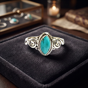 Pierre précieuse naturelle turquoise tibétaine 925 bague en argent sterling massif faite à la main bijoux en pierre turquoise véritable - Product Image 1