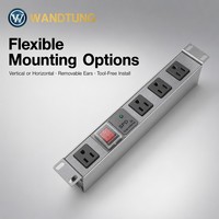 PDU Rak 1U 19" Tipe US dengan Proteksi Beban Berlebih, Unit Distribusi Daya, Power Strip Rak