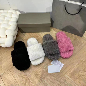 2026 Custom High Quality Furry Balenciagaes Fuzzy Designer Slippers Sandals Women Balenci Fur <b>Slides</b> Shoes - Product Image 3