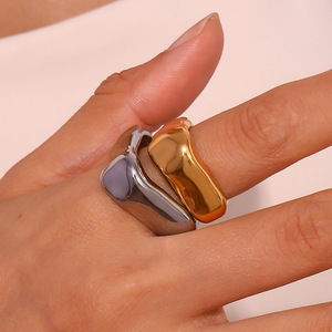 Stainless Steel Irregular Square Chunky <b>Statement</b> <b>Ring</b> Geometric Wide Band Stackable Finger <b>Ring</b> For Women Daily Trendy Jewelry - Product Image 4