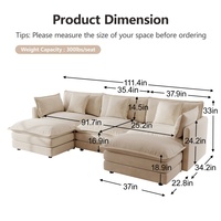 Sofá Seccional Moderno de Lujo en Forma de U con Dos Otomanas, 5 Plazas, Convertible, Esquinero, Reposapiés Reversible, Tapizado en Chenille para Sala de Estar