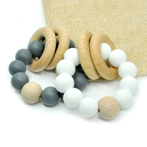 Baby Wooden Teether Bracelet Pink Blue Silicone <b>Beads</b> For Infants 3 Months Plus Unisex - Product Image 3
