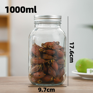 Bán Sỉ Lọ Thủy Tinh Miệng Rộng 1000Ml Lọ Thủy Tinh Ngâm Thẳng Đựng Thực Phẩm Có Nắp Đậy Bằng Kim Loại - Product Image 4