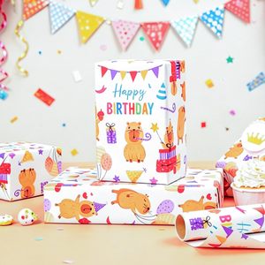 Papel de Regalo de Cumpleaños con Diseño de Capibara Homeral, 17x16.5 pies, Beige, Papel de Regalo con Lindos Animales para Decoración de Fiestas - Product Image 3