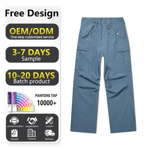 กางเกงกันลมผ้าแคนวาสทรงหลวมมีกระเป๋าปะ6ชิ้นกางเกงคาร์โก้แบบ Baggy ผ้าฝ้ายสีชนวนออกแบบได้ตามต้องการ - Product Image 1