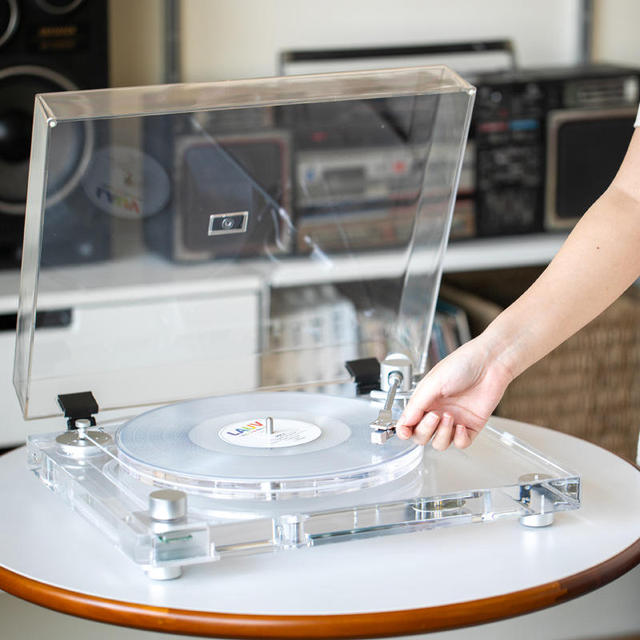 Transparent Acrylic Vinyl Record Player BT X10 Belt Drive Turntable with Dust Cover Mini Playback for Home Audio Decor