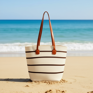 Bolso Tote a Rayas Angelina 42x28x12cm, Bolso de Playa de Lino para Mujer, Viajes de Verano - Product Image 2