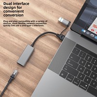 Adaptador USB Tipo C 2 en 1 de 2500 Mbps a Ethernet RJ45 de 2.5 Gigabit, Cable Adaptador USB 3.0 con Cable de Red LAN para Computadora Portátil
