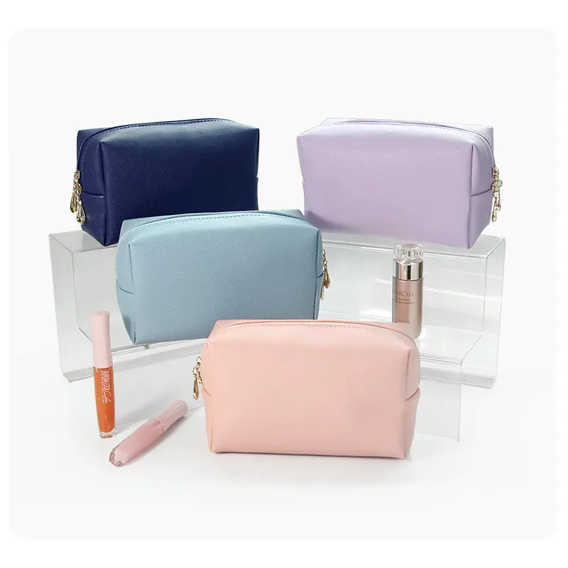 Custom PU Leather Makeup Storage Bags Square Toiletry Bag Pouch for Travel Simple Solid Color Gift Pocket Women Cosmetic Bags