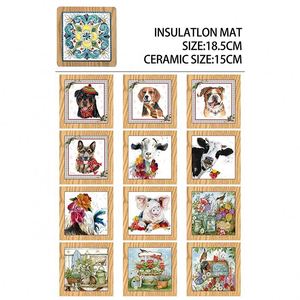Customized Square Wood Ceramic Tile <b>Trivet</b> Heat Resistance Anti Scalding Bamboo Mat Pot Coasters Colorful Pot Mat Insulation Mat - Product Image 2