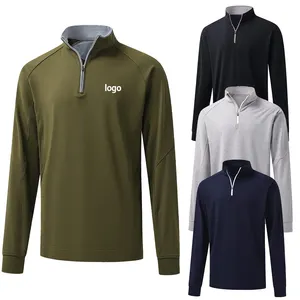 Sudadera de manga larga para hombre con logotipo personalizado, jersey con cremallera 1/4, para rendimiento de Golf, cuello simulado, bordado de otoño - Product Image 1