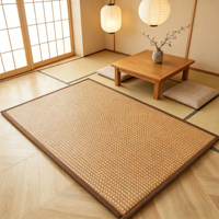 Tapis de sol lavable en bambou tressé pour chambre à coucher, antidérapant et doux, tapis rafraîchissant d'été pour salon, tapis bohème en paille