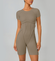 Combinaison de yoga pour femme à manches courtes, fermeture éclair frontale, compression ajustée, une pièce, pour entraînement, gym, danse, style EU/US, vêtements de sport