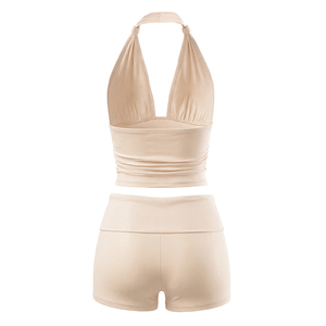 Viviblook Y26ST031 Conjunto de verano para mujer, chaleco sin mangas con nudo, pantalones cortos, conjunto de dos piezas - Product Image 6