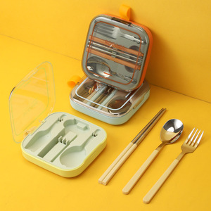 Rodin Portable Cutlery Set 304 Stainless Steel Spoon Fork <b>Chopsticks</b> Travel Kit With Plastic Lid Rectangular Design - Product Image 3