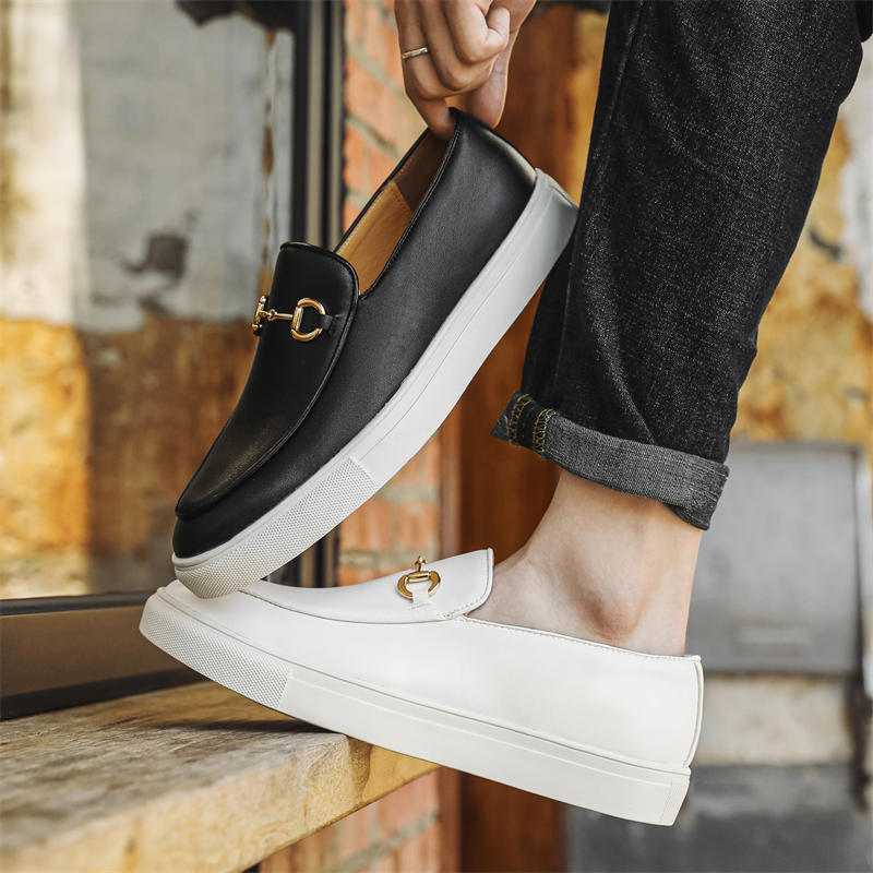 Men Stainless Steel Shoe Fashion Comfortable Men Business Formal Casual White Black PU Leather Metal Shoe Buckles Dress Shoes Men Loafers Men Stainless Steel Shoe Fashion Comfortable Men Business Formal Casual White Black PU Leather Metal Shoe Buckles Dress Shoes Men Loafers