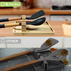 Bamboo <b>Kitchen</b> Utensil Rack With Spoon And Spatula Storage For Chopsticks And Ladle Square Design Wooden Material - Product Image 3