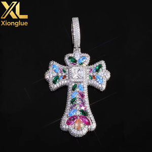 Nuevo Diseño, Colección de Colgantes de Cruz de Colores, Joyería Hip Hop, Cobre con Zirconia, Engaste de Tensión Natural, Collar Unisex para Uso Diario - Product Image 2