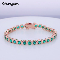 Stars gem Lab Grown Edelstein Armband Runde Form Smaragd Edelstein 10K 14K Solid Gold Armband