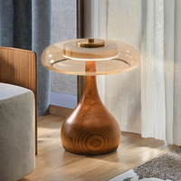 Lampe de table en bois de style japonais moderne du milieu du siècle avec abat-jour en verre - LED flexible simple à intensité variable, spectre complet CRI 90 pour salon