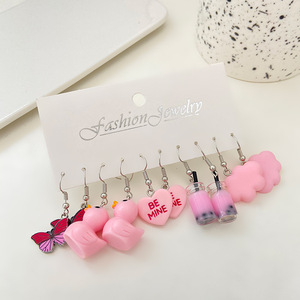 Orecchino in acrilico colorato 3 pezzi orecchini con carta fragola e anatra farfalla da donna - Product Image 3