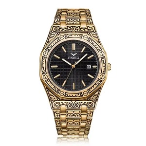 Reloj de Pulsera Clásico para Hombre ONOLA 3812 Original, de Acero Inoxidable, con Grabado Vintage, Dorado, Resistente al Agua, de Cuarzo, para Negocios - Product Image 4