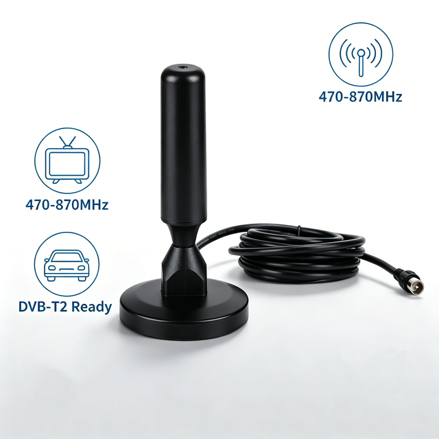 Portable Magnetic Base Amplified 5dBi DVB-T2 HDTV Digital TV Antenna Aerial Receiver RG174 SMA F Type VHF UHF 470-870MHz for TV
