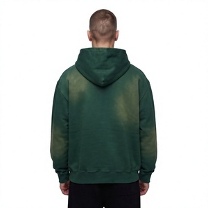 Men Dip Dye Zip up Hoodie Regular Fit Solid Color Cotton French Terry Casual Autumn <b>Front</b> Logo ODM Sweatshirt - Product Image 5