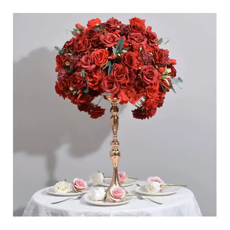 Wholesale Wedding decoration Floral Fake Silk red flower centerpiece Table runner flower ball backdrop artificial Flowers