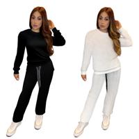 Ensemble deux pièces automne/hiver brodé, haut et pantalon décontractés à manches longues, jacquard, Spandex/Cachemire, 3D stéréoscopique